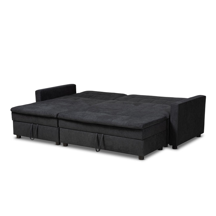 Noa Modern and Contemporary Dark Grey Fabric Upholstered Left Facing Storage Sectional Sleeper Sofa with Ottoman