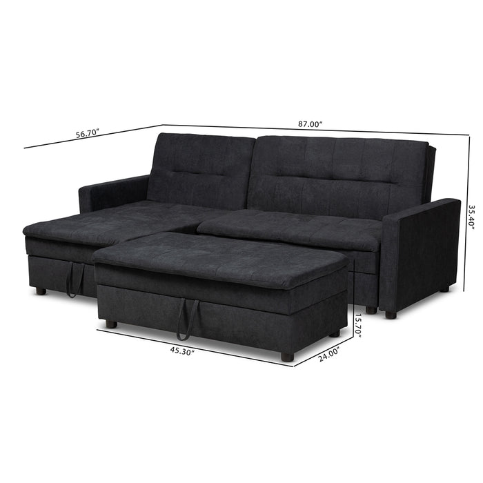 Noa Modern and Contemporary Dark Grey Fabric Upholstered Left Facing Storage Sectional Sleeper Sofa with Ottoman