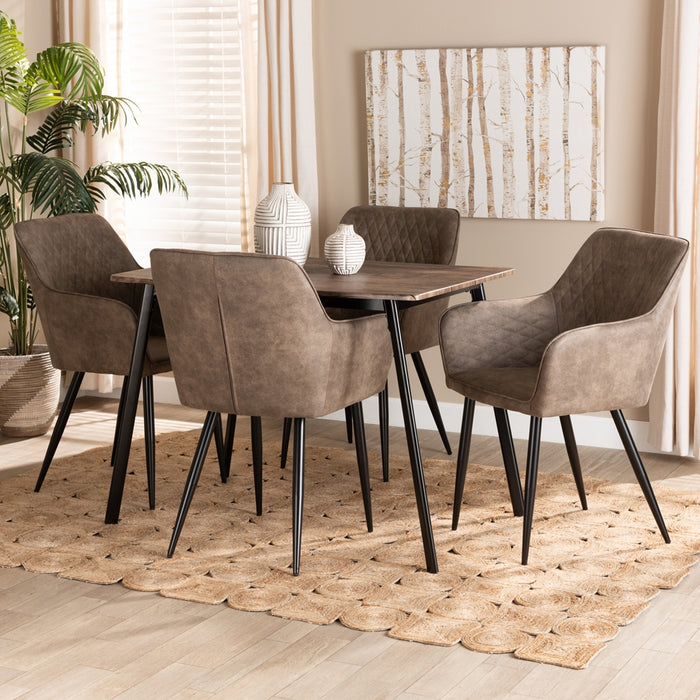 Belen Modern Transitional Grey Faux Leather Effect Fabric Upholstered and Black Metal 5-Piece Dining Set