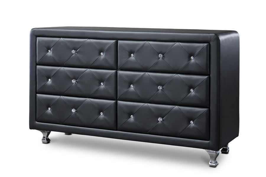 Luminescence Black Faux Leather Upholstered Dresser | Baxton Studio Luminescence Black Faux Leather Upholstered Dresser | Baxton Studio
