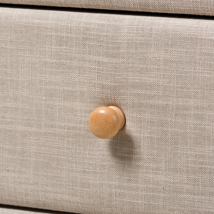 Jonesy Mid-Century Beige Linen Upholstered 6-Drawer Dresser