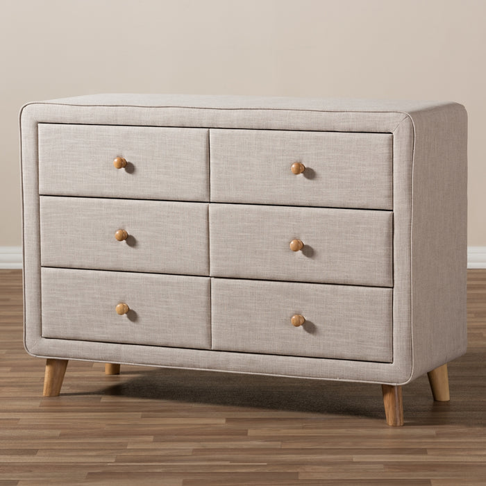 Baxton Studio Jonesy Mid-Century Beige Linen Upholstered 6-Drawer Dresser Baxton Studio Jonesy Mid-Century Beige Linen Upholstered 6-Drawer Dresser
