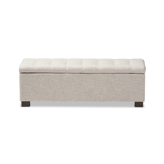 Roanoke Modern and Contemporary Beige Fabric Upholstered Grid-Tufting Storage Ottoman Bench