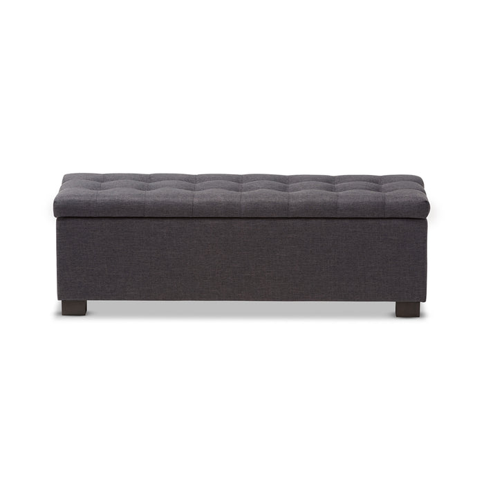 Roanoke Modern and Contemporary Dark Grey Fabric Upholstered Grid-Tufting Storage Ottoman Bench