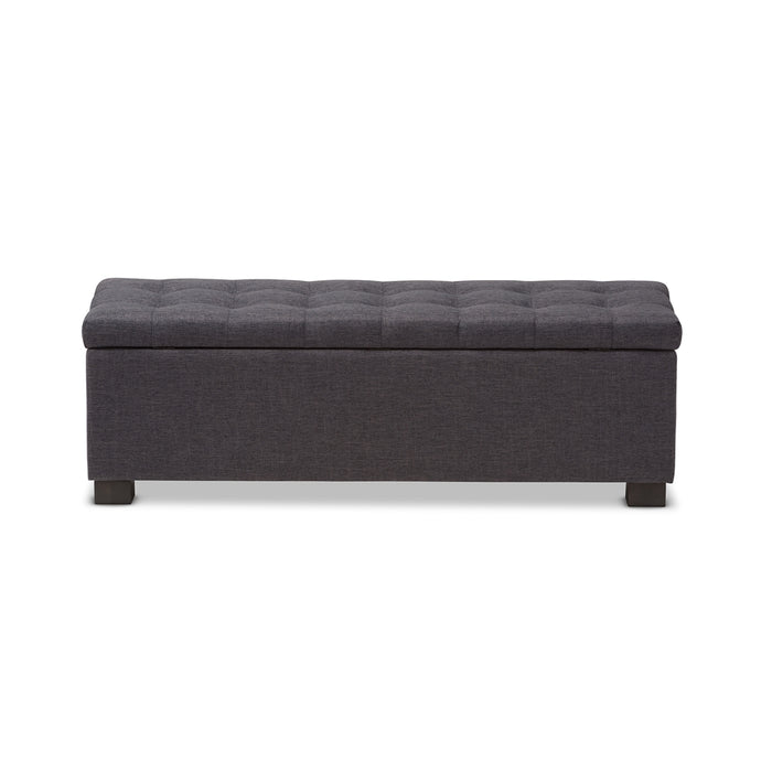 Roanoke Modern and Contemporary Dark Grey Fabric Upholstered Grid-Tufting Storage Ottoman Bench