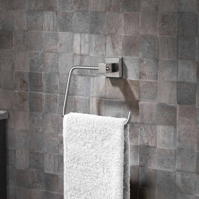 Cube Bathroom Towel Ring Brushed Nickel