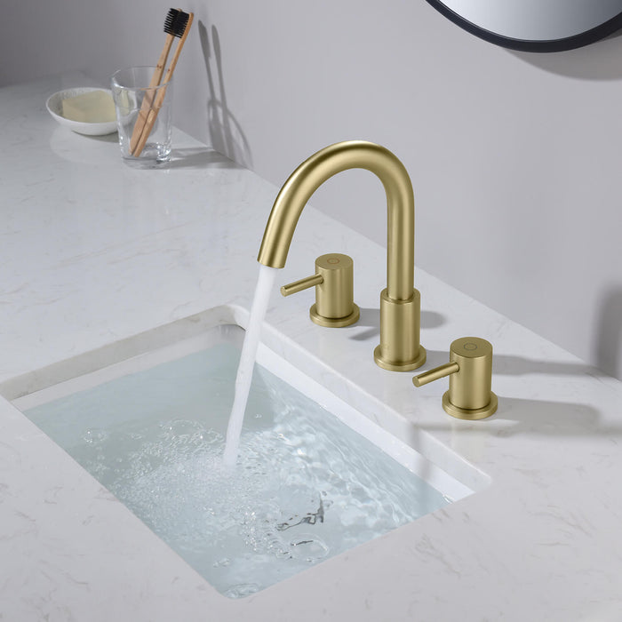 Circular 8″ Widespread Bathroom Sink Faucet with Pop-up Brushed Gold