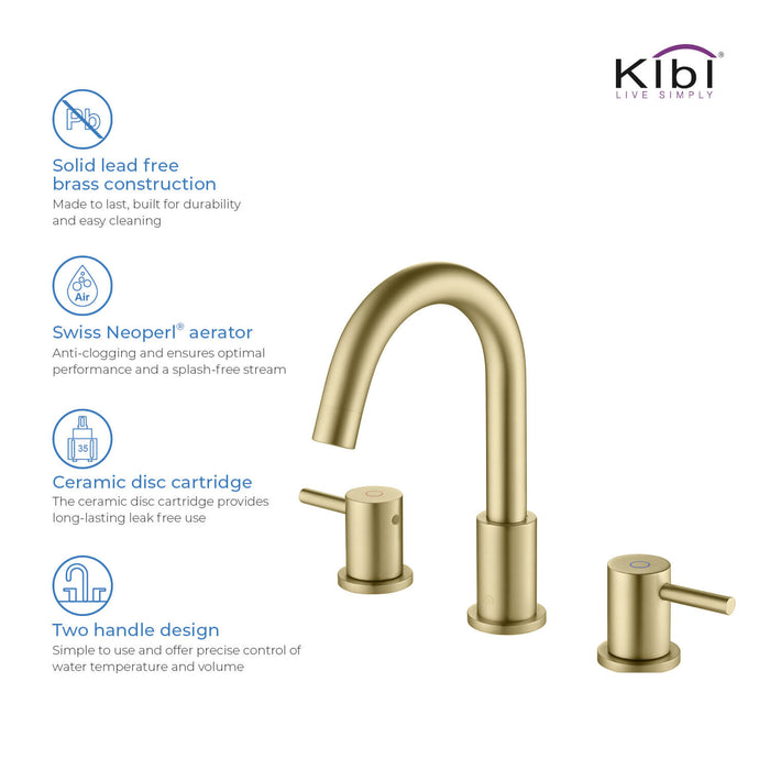 Circular 8″ Widespread Bathroom Sink Faucet with Pop-up Brushed Gold