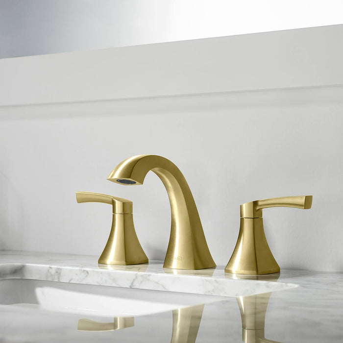 Pyramid 8″ Wide Spread Lavatory Faucet With Drain Assembly Brushed Gold