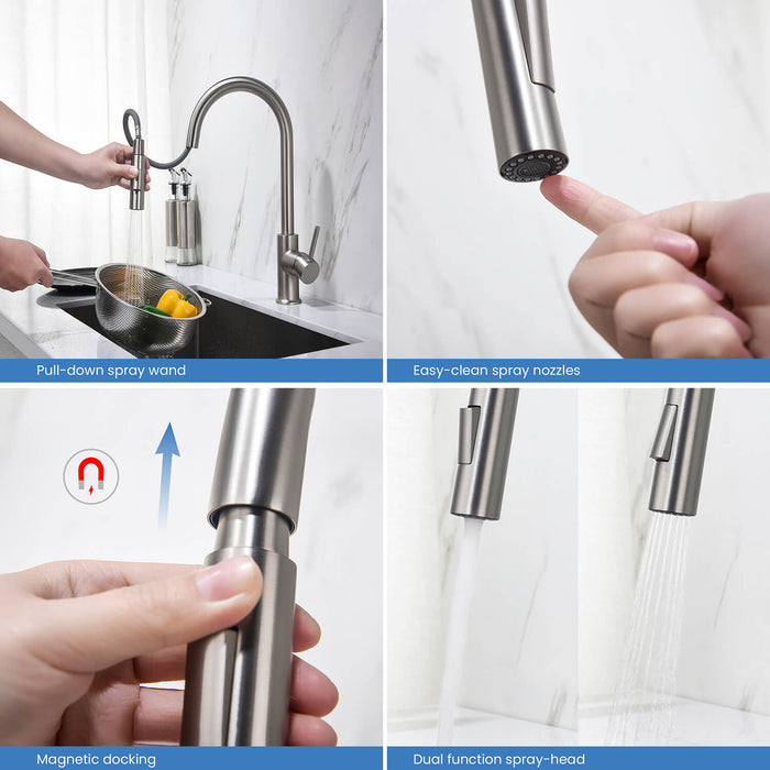Circular Single Handle Pull Down Kitchen Faucet Brushed Nickel