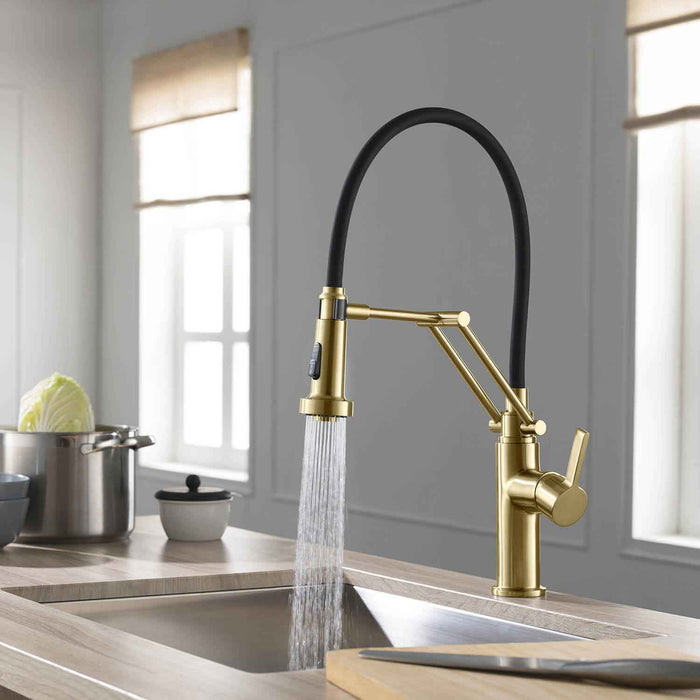 Engel Single Handle Pull Down Kitchen Faucet Brushed Gold