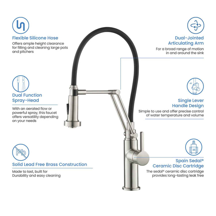 Engel Single Handle Pull Down Kitchen Faucet Brushed Nickel