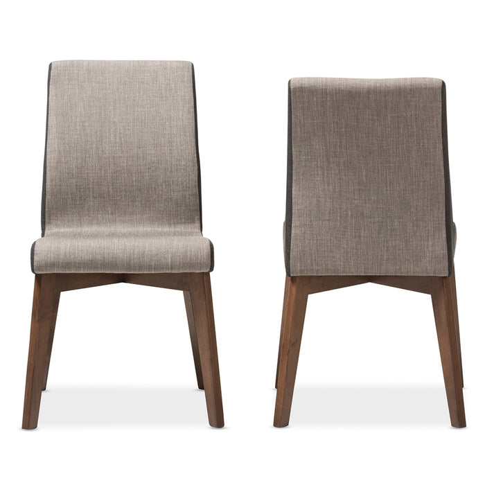 Kimberly Mid-Century Modern Beige and Brown Fabric Dining Chair Set of 2
