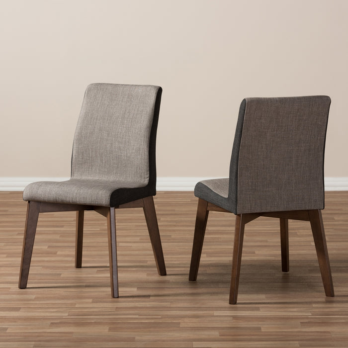 Kimberly Mid-Century Modern Beige and Brown Fabric Dining Chair Set of 2