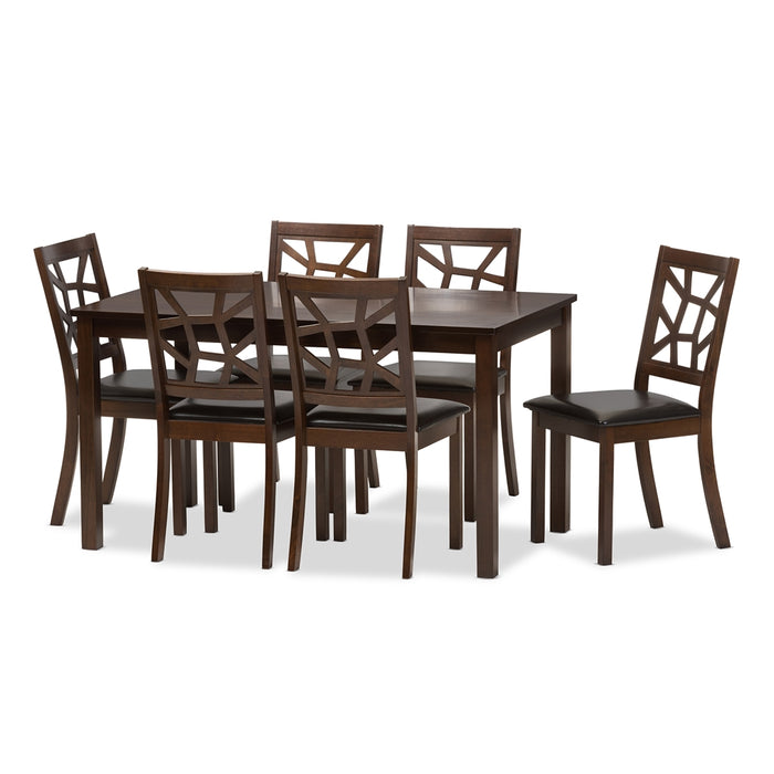 Mozaika Wood and Leather Contemporary 7-Piece Dining Set 1 table and 6 chairs