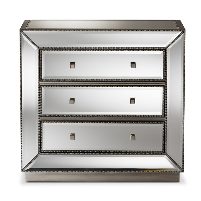 Edeline Hollywood Regency Glamour Style Mirrored 3-Drawer Cabinet