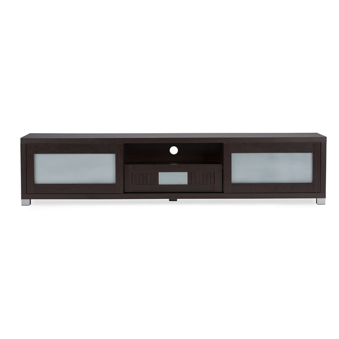 Gerhardine Dark Brown Wood 70-inch TV Cabinet with 2 Sliding Doors and Drawer