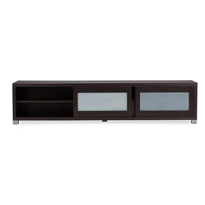 Gerhardine Dark Brown Wood 70-inch TV Cabinet with 2 Sliding Doors and Drawer
