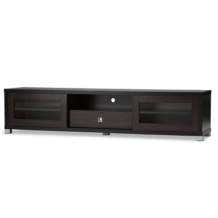 Beasley 70-Inch Dark Brown TV Cabinet with 2 Sliding Doors and Drawer