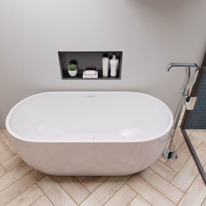 59" White Oval Acrylic Free Standing Soaking Bathtub