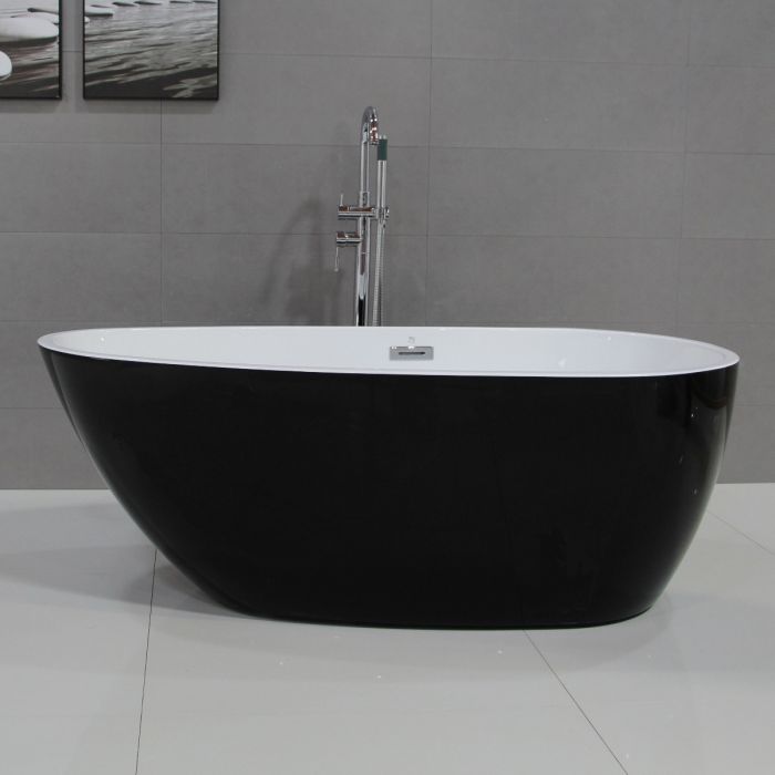 59" Black & White Oval Free Standing Soaking Bathtub