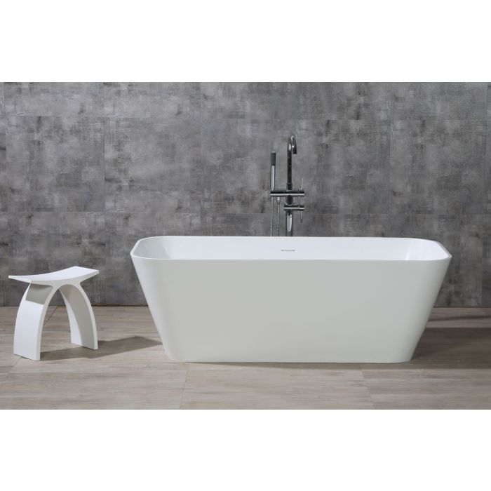 White Rectangular Solid Surface Smooth Resin Soaking Bathtub
