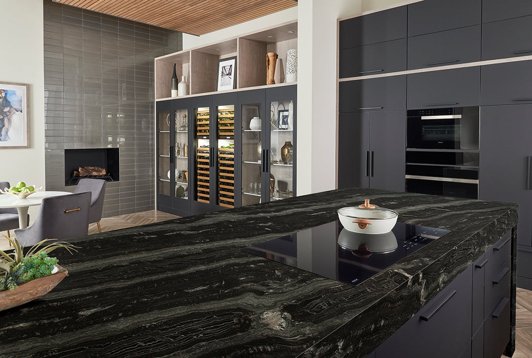 Agatha black granite countertop kitchen scene