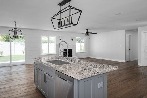 Mirage white granite countertop kitchen scene
