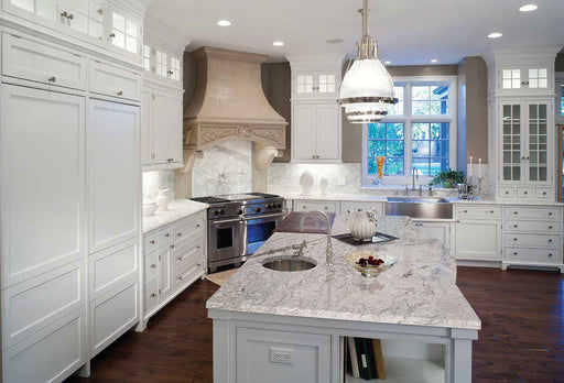 New River white granite countertop kitchen scene