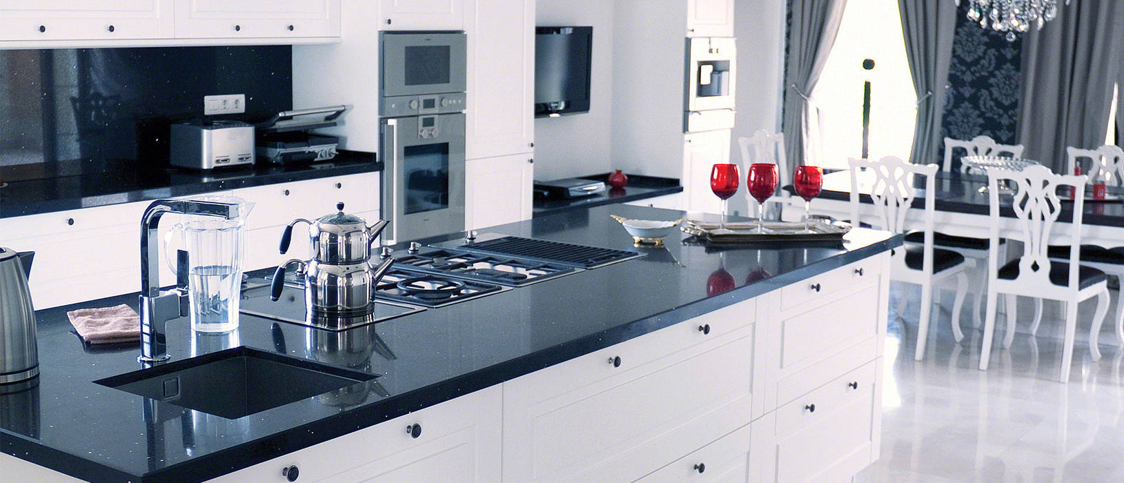 Sparkling Black quartz countertop kitchen scene