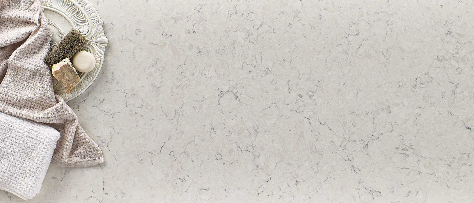 Carrara Mist quartz countertop moment
