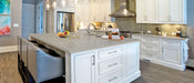 Fossil gray quartz countertop kitchen scene
