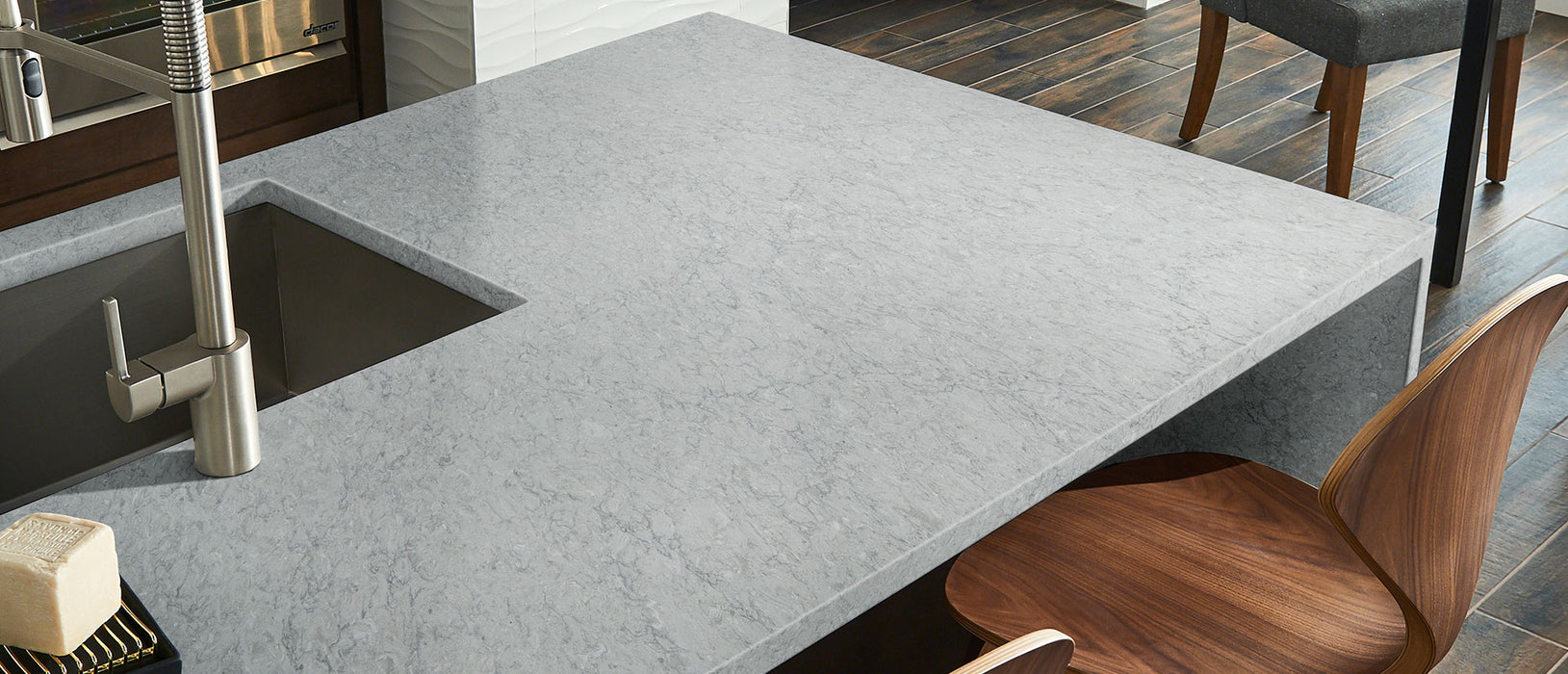 Galant gray quartz countertop kitchen scene