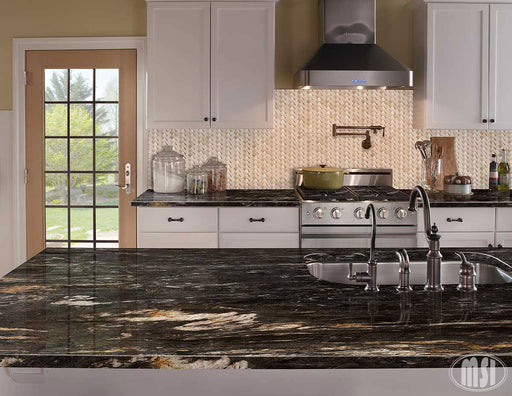 Titantium granite countertop kitchen scene