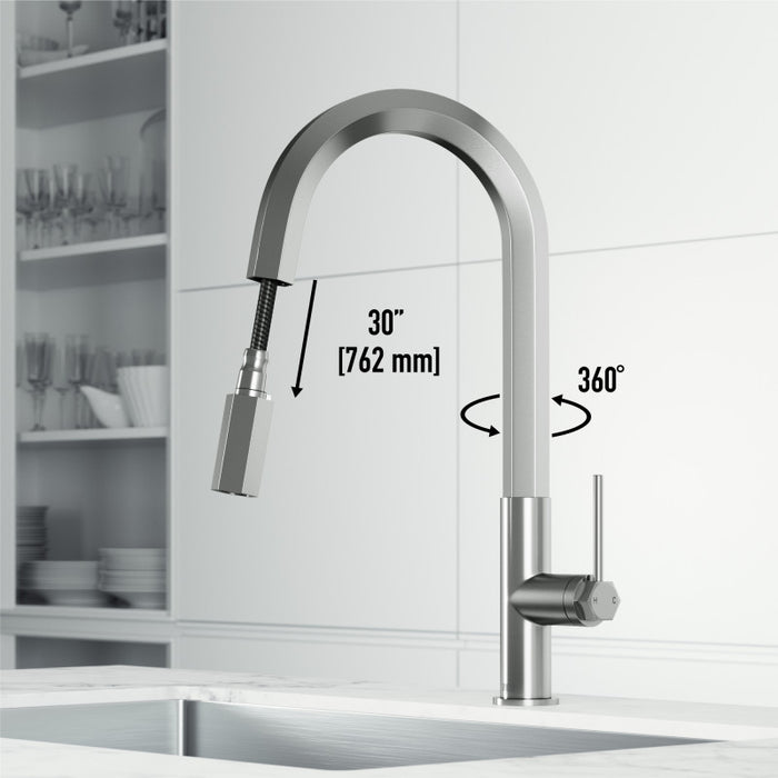 Hart Hexad Pull-Down Kitchen Faucet in Stainless Steel