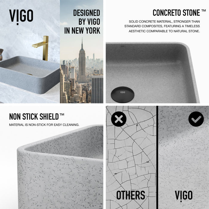 16" Concreto Stone Rectangular Bathroom Vessel Sink