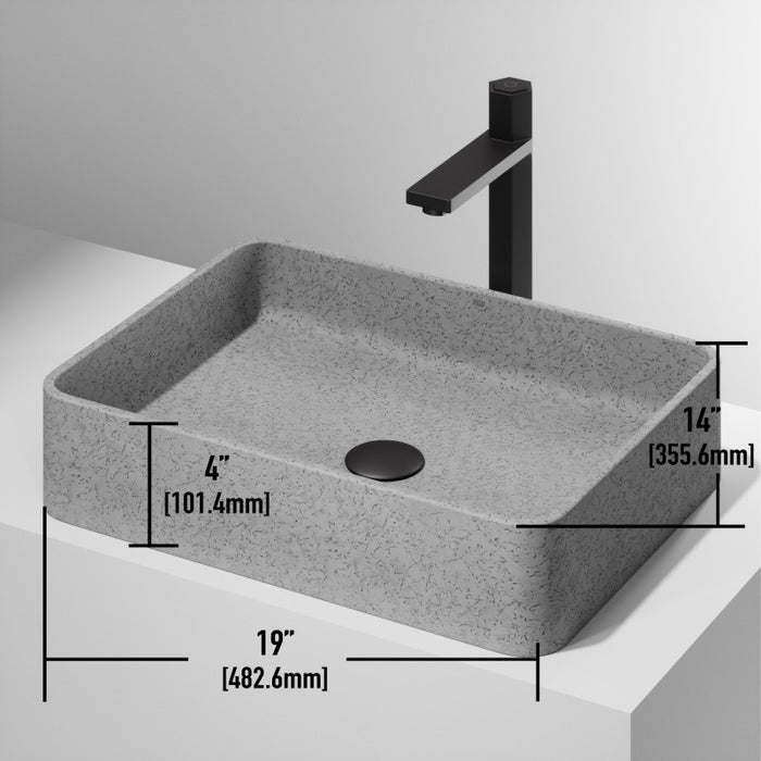 19" Concreto Stone Rectangular Bathroom Vessel Sink