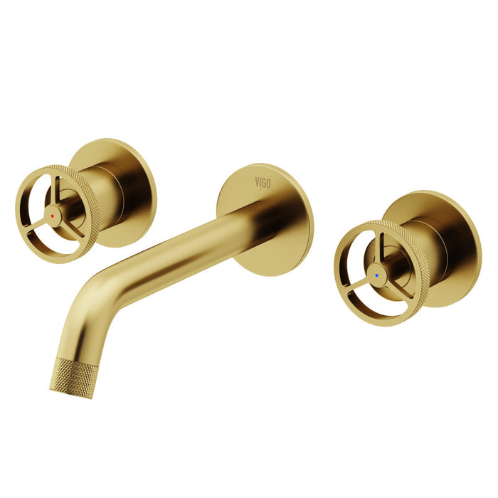 Cass Two-Handle Wall Mount Bathroom Faucet in Matte Brushed Gold