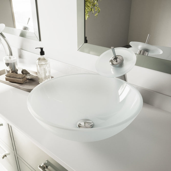 White Frost Glass Vessel Bathroom Sink