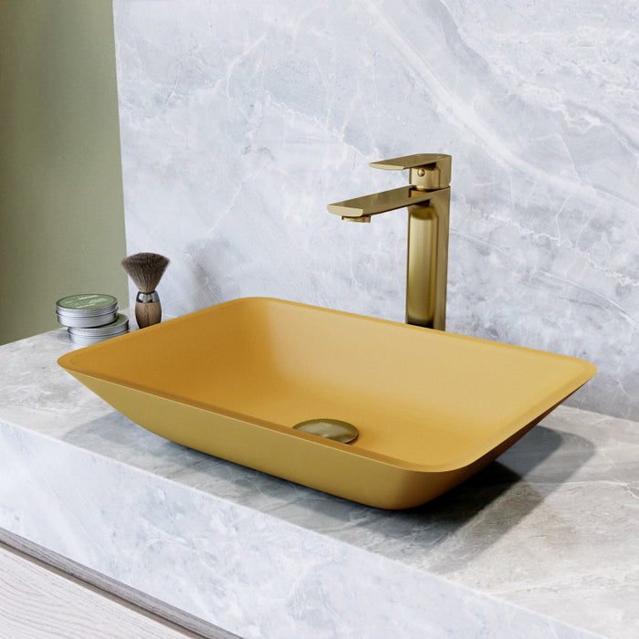 Gold Sottile Glass Rectangular Vessel Bathroom Sink