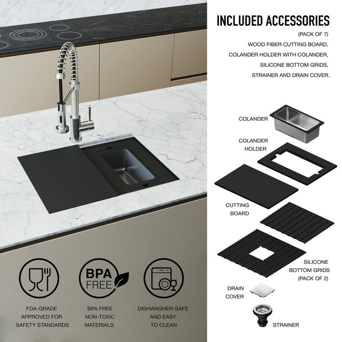 24in. Single Bowl Hampton Stainless Steel Undermount Kitchen Sink With Accessories