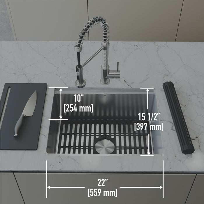 Workstation Undermount Stainless Steel 23" Single Bowl Kitchen Sink With Ledge And Sliding Accessories