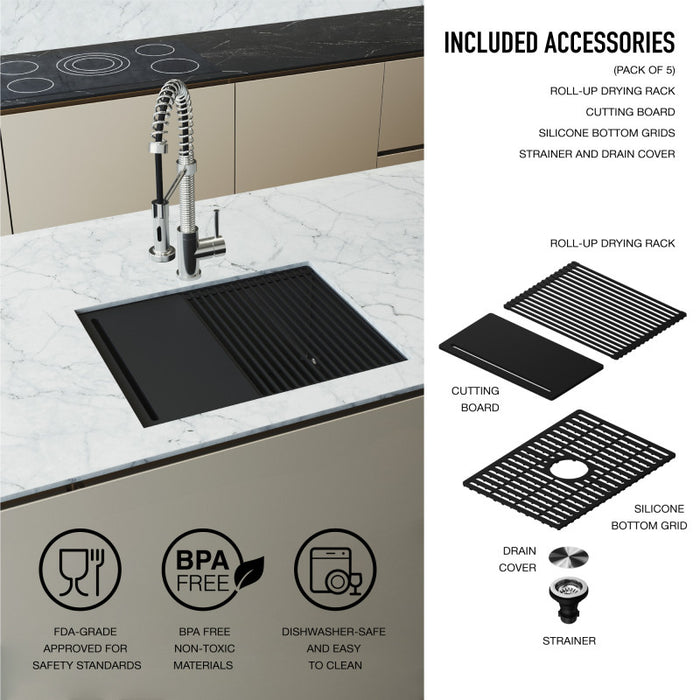 Workstation Undermount Stainless Steel 23" Single Bowl Kitchen Sink With Ledge And Sliding Accessories