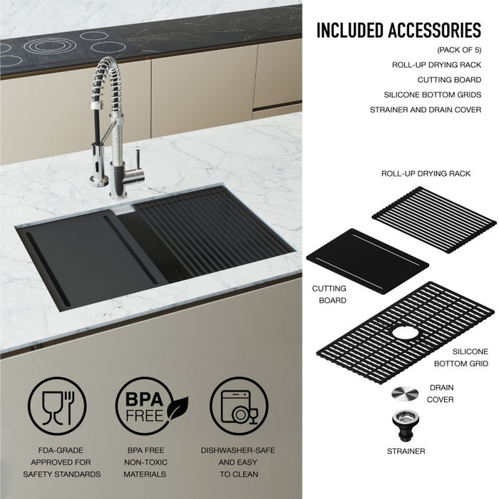 Workstation Undermount Stainless Steel 30" Single Bowl Kitchen Sink With Ledge And Sliding Accessories