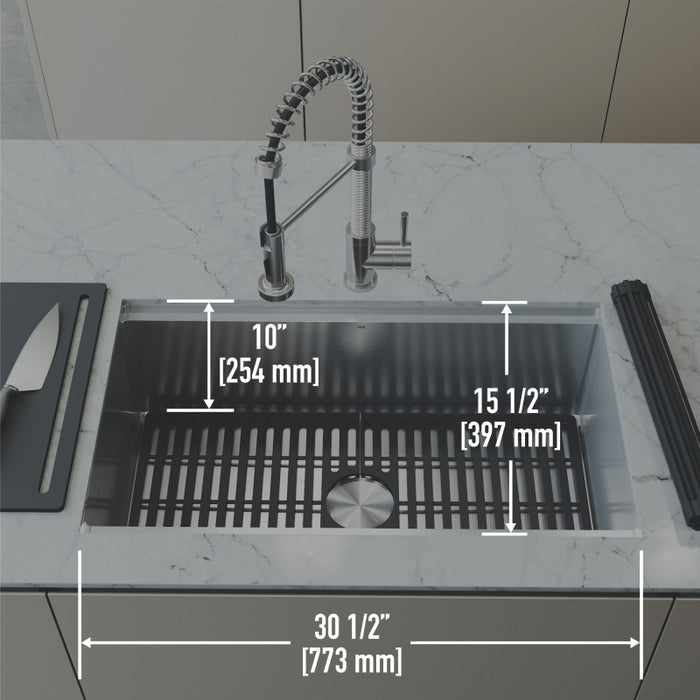 Workstation Undermount Stainless Steel 33" Single Bowl Kitchen Sink With Ledge And Sliding Accessories