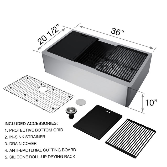 36-Inch Oxford Single Bowl Apron Front Stainless Steel Farmhouse Kitchen Sink With Accessories