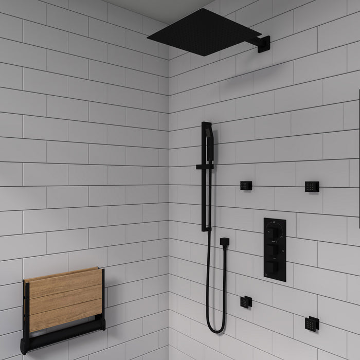 3-Way Thermostatic Valve Shower Mixer Square Knobs Matte Black
